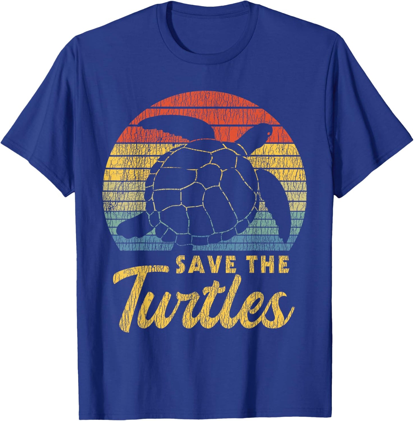 Retro Vintage Save The Turtles Skip The Straw Sea Animal T-Shirt - T-Shirt | Royal