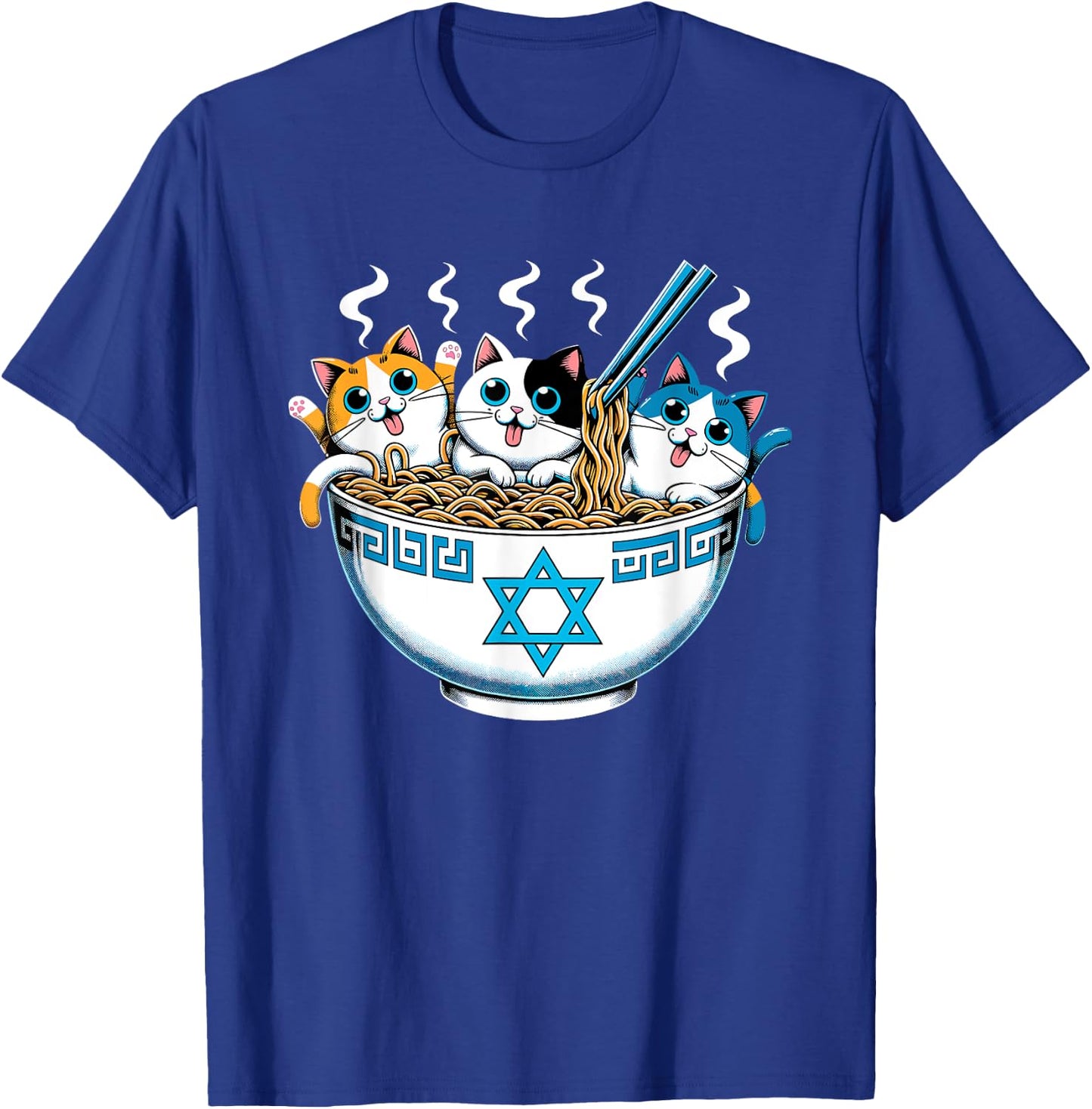 Jewish Cats Ramen Kitten Anime Hanukkah Pajamas Chanukah PJs T-Shirt - T-Shirt | Royal