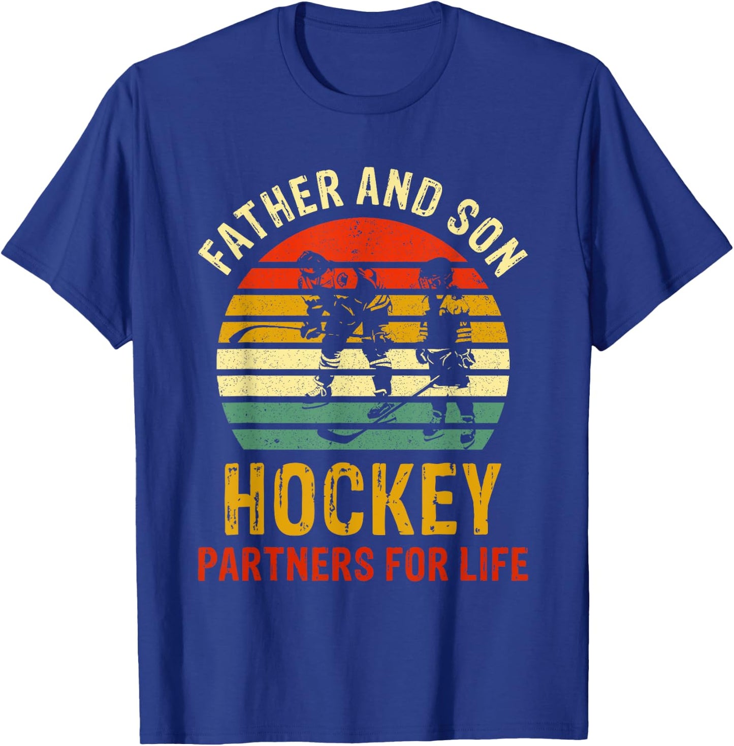 Vintage Dad And Son Hockey Partners For Life Fathers Day T-Shirt - T-Shirt | Royal