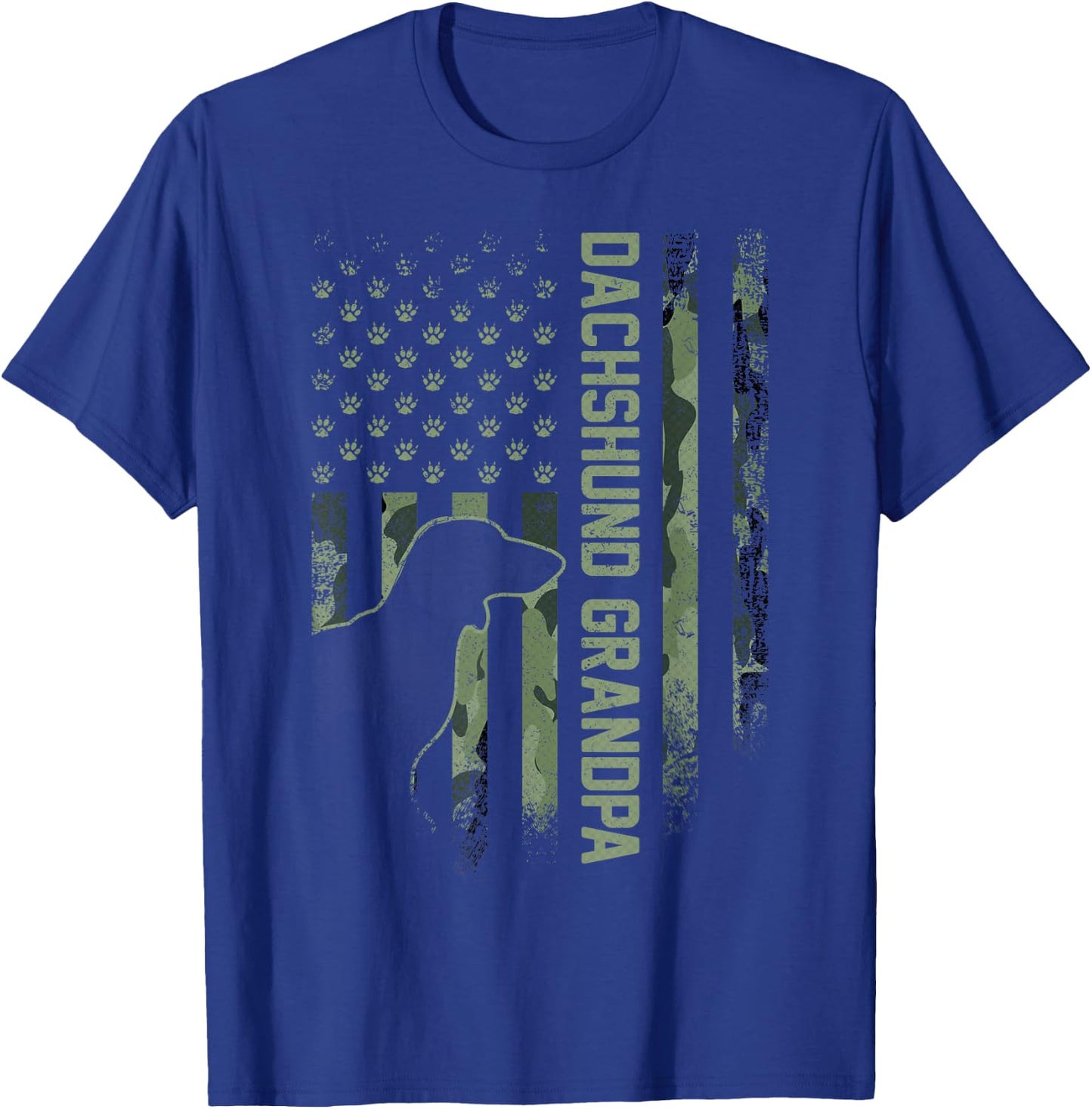 American Camo Flag Proud Dachshund Grandpa Wiener Silhouette T-Shirt - T-Shirt | Royal