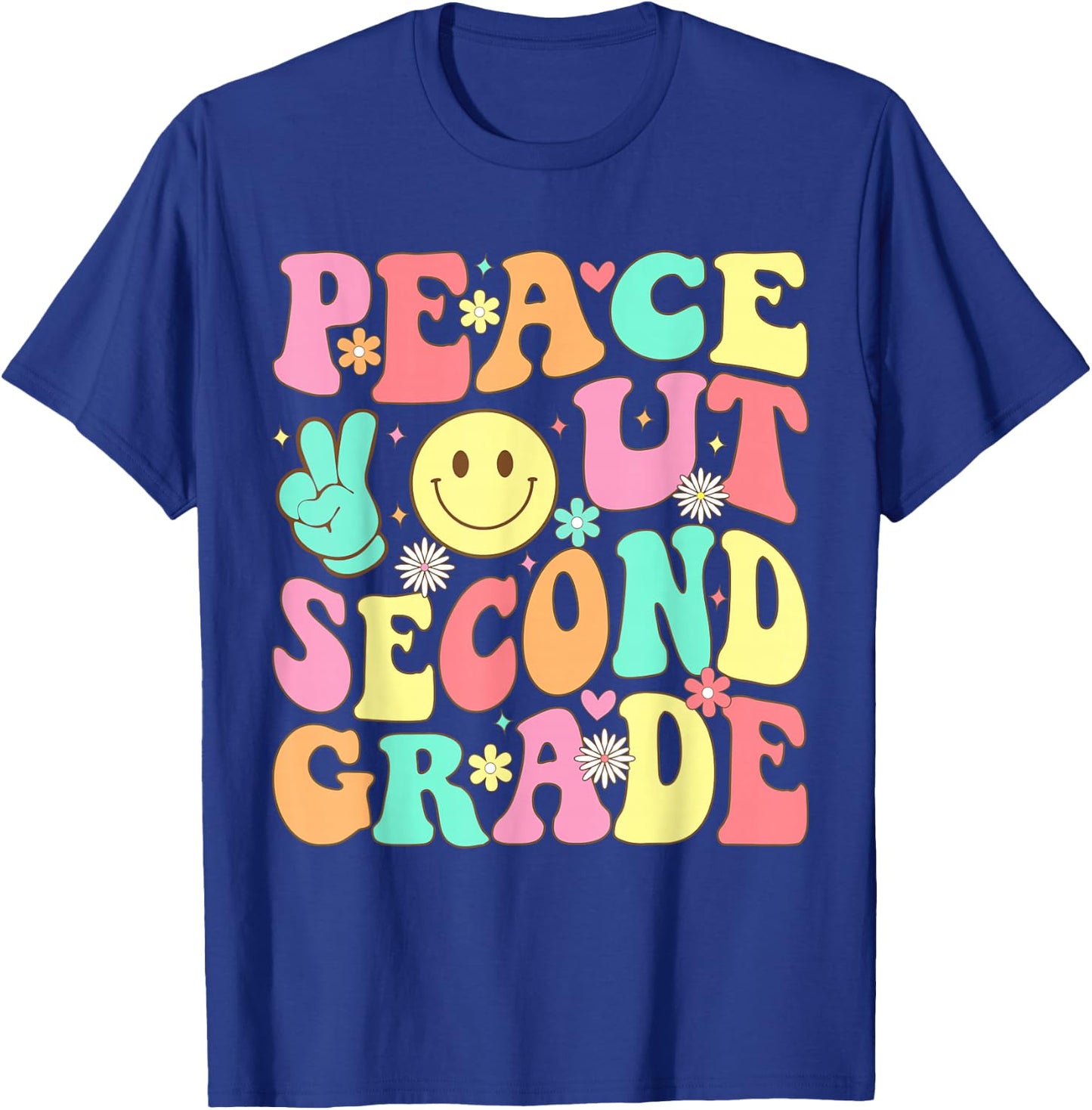 Peace Out Second Grade Groovy 2nd Grade Last Day of School T-Shirt - T-Shirt | Royal