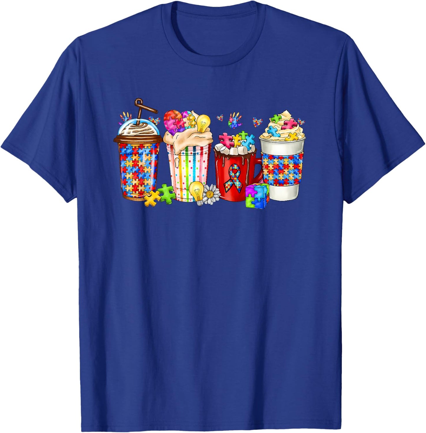 Autism Coffee Cups Puzzle Piece Autism Awareness Mom Women T-Shirt - T-Shirt | Royal