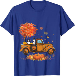 Border Collie Pumpkins Truck Autumn Leaf Fall thanksgiving T-Shirt - T-Shirt | Royal