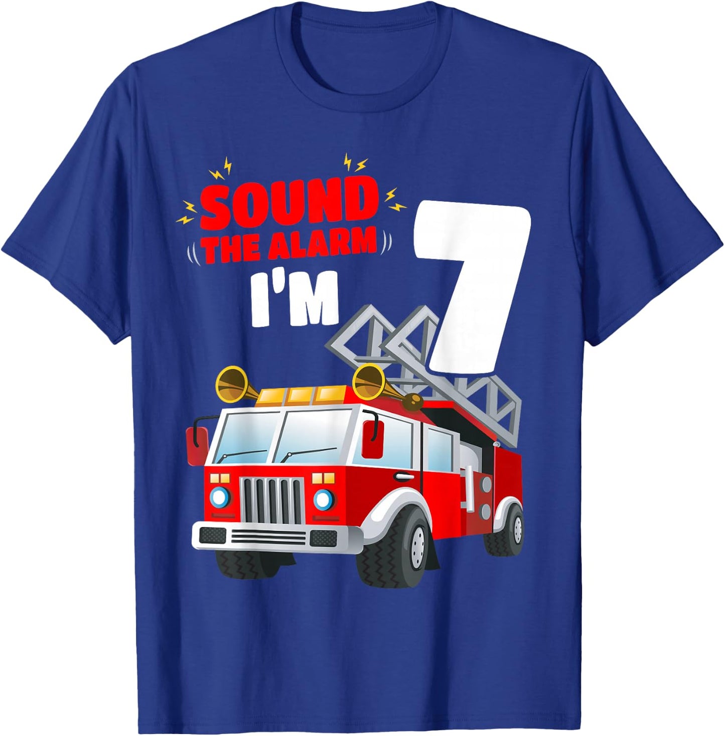 Kids Fire Truck 7th Birthday Shirt 7 Years Old FireFighter T-Shirt - T-Shirt | Royal