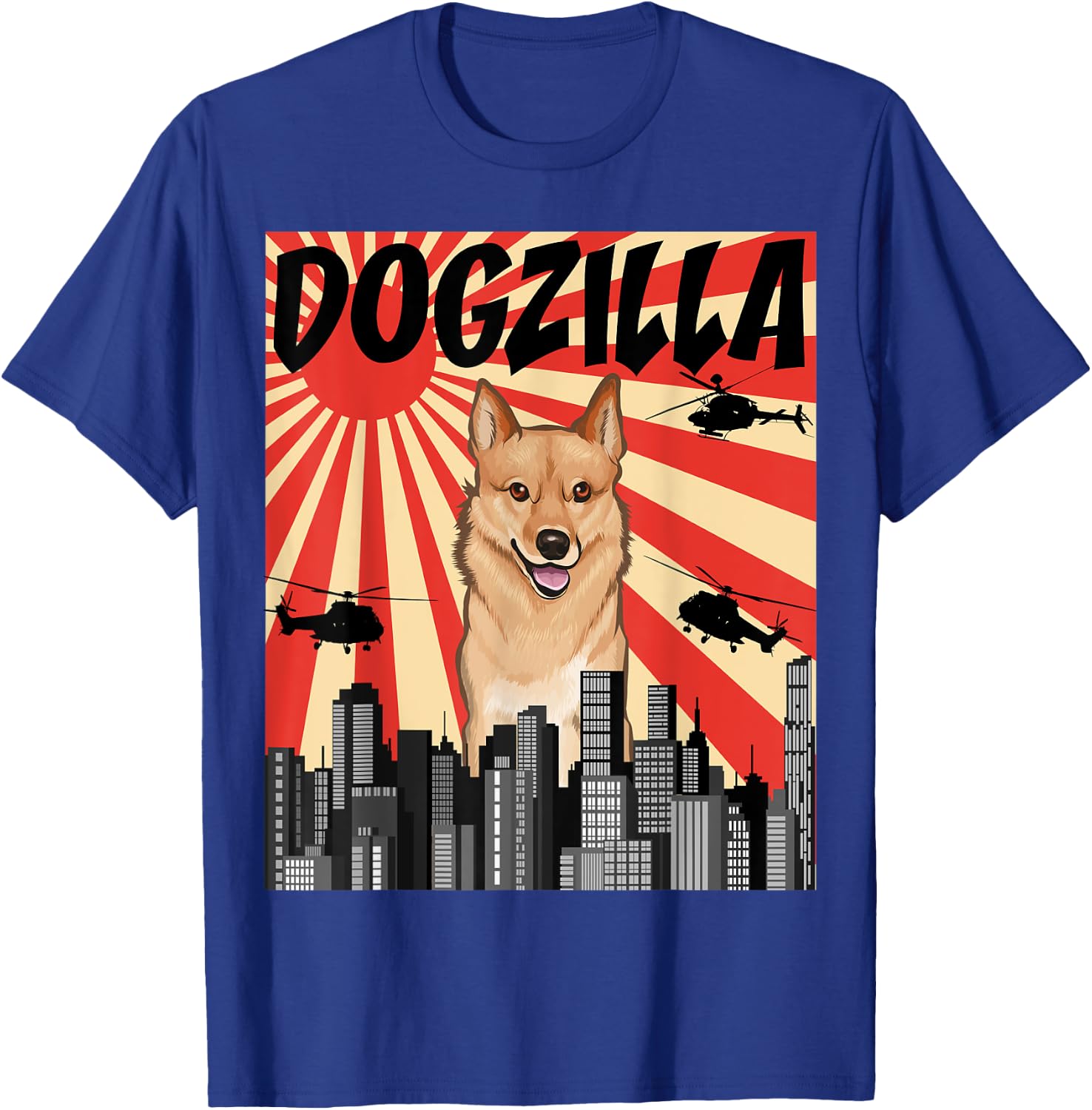 Funny Retro Japanese Dogzilla Finnish Spitz T-Shirt - T-Shirt | Royal