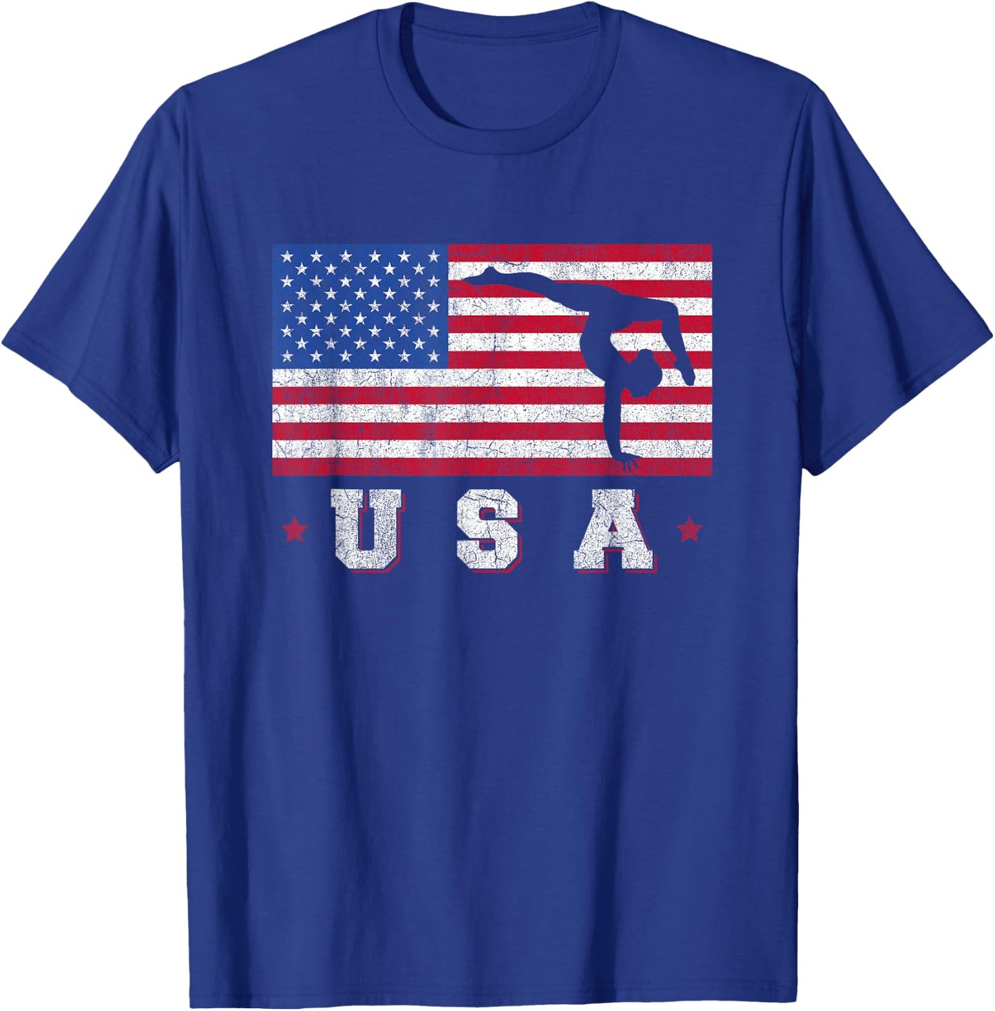 Patriotic Sports Gift American USA Flag Girls Gymnastics T-Shirt - T-Shirt | Royal