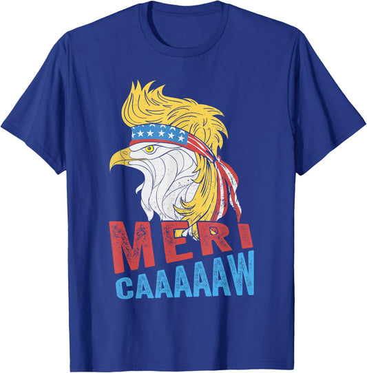meri-caaaaaw - Eagle Mullet 4th Of July USA American Flag T-Shirt - T-Shirt | Royal