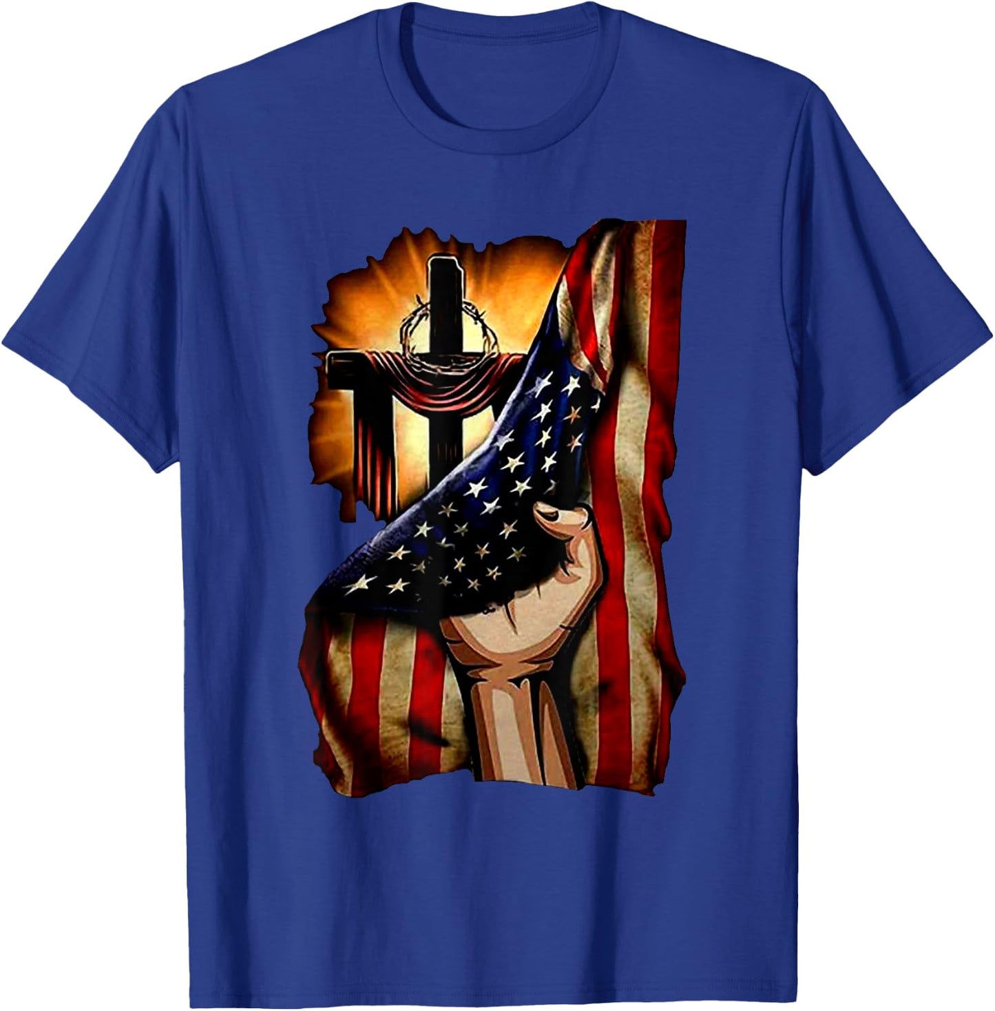 Cross Christ American Flag Pride Hand Christian Lover Gift Men T-Shirt - T-Shirt | Royal