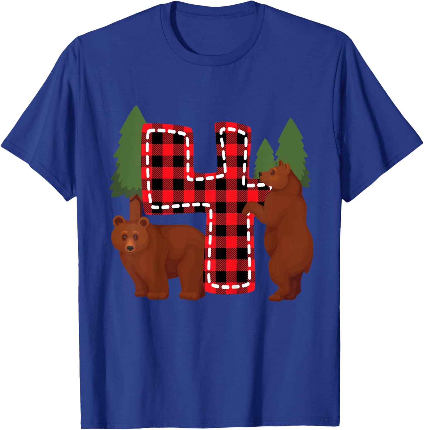 Kids 4 Year Old Lumberjack Birthday Party Bear Plaid Boy 4th Gift T-Shirt - T-Shirt | Royal