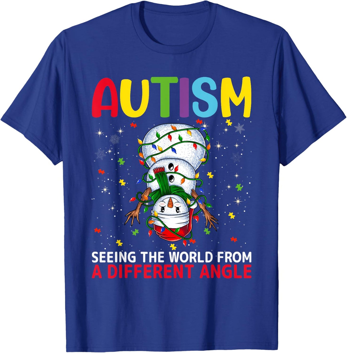 Autism Awareness Snowman Christmas Autistic Xmas Day Pajama T-Shirt - T-Shirt | Royal