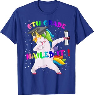 Dab Unicorn Sixth 6th Grade Graduation Cap Nailed It Gift T-Shirt - T-Shirt | Royal