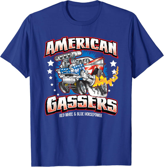 Gasser Hot Rod American Made Classic Car Horsepower T-Shirt - T-Shirt | Royal