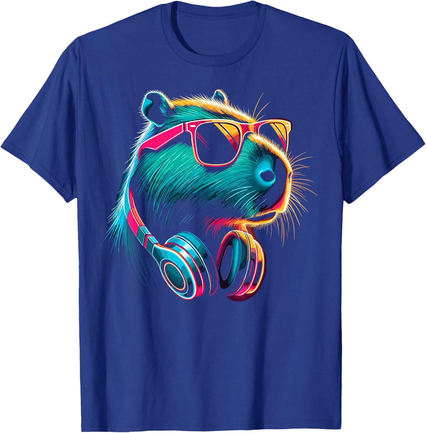 Capybara With Sunglasses And DJ Headphones T-Shirt - T-Shirt | Royal