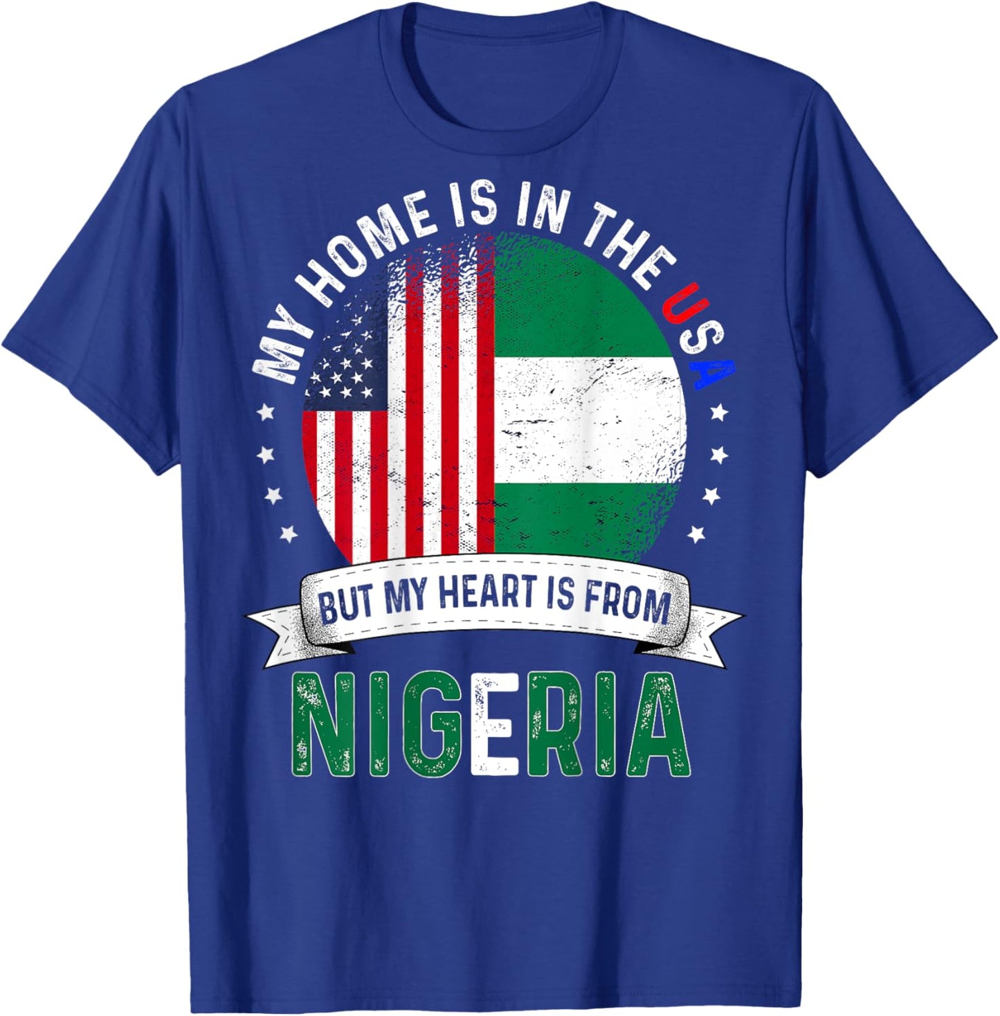 Nigerian American Backprint Heart is from Nigeria Flag T-Shirt - T-Shirt | Royal