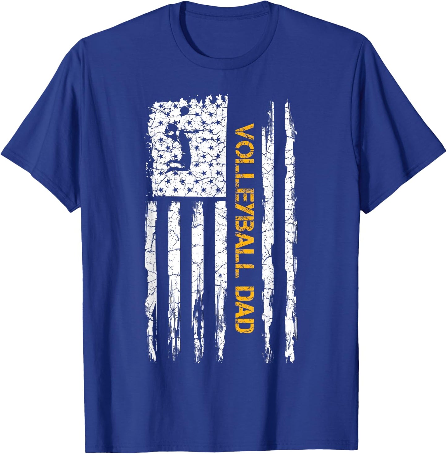 Vintage USA American Flag Proud Volleyball Dad Silhouette T-Shirt - T-Shirt | Royal