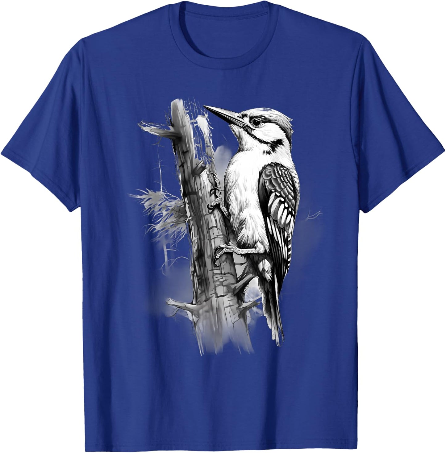 Woodpecker Artwork Portrait Drawing Wildlife Animal Print T-Shirt - T-Shirt | Royal