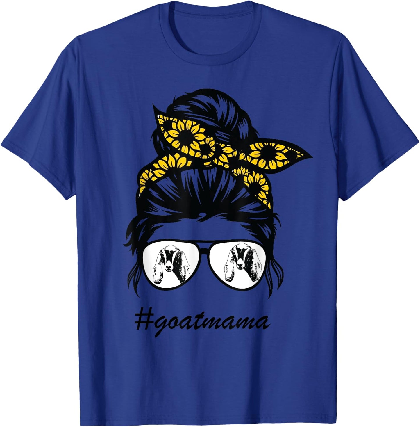 Nubians Goat Mama Messy Hair Bun Sunflower Mother Day 2021 T-Shirt - T-Shirt | Royal