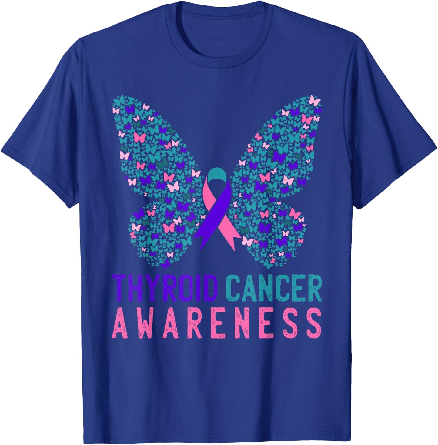 Butterfly Thyroid Cancer Awareness Month Ribbon Gift Support T-Shirt - T-Shirt | Royal