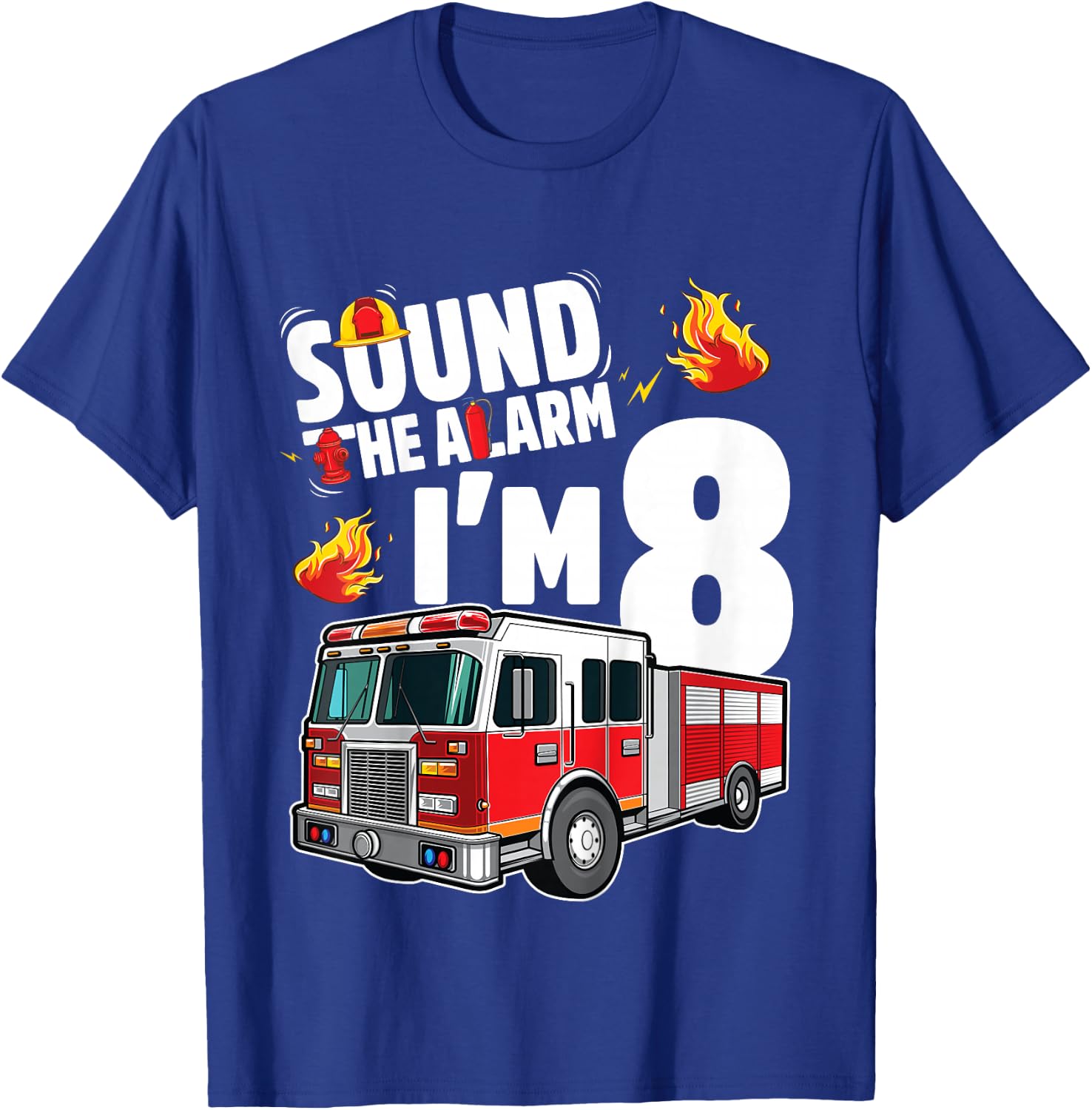 Fire Truck 8th Birthday Boy Firefighter 8 Year Old T-Shirt - T-Shirt | Royal
