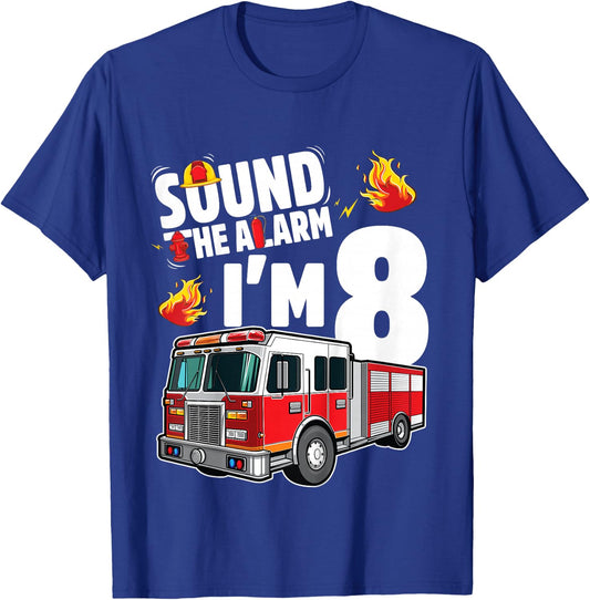 Fire Truck 8th Birthday Boy Firefighter 8 Year Old T-Shirt - T-Shirt | Royal