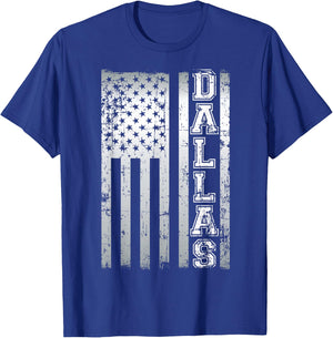 Distressed Dallas Loves America US Flag T-Shirt - T-Shirt | Royal