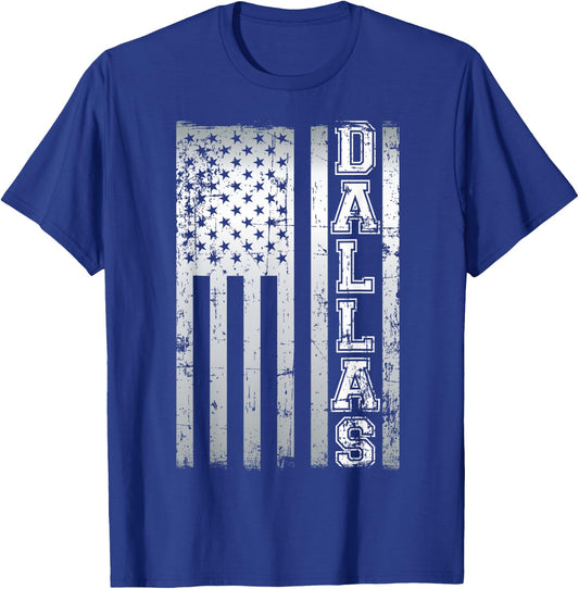 Distressed Dallas Loves America US Flag T-Shirt - T-Shirt | Royal