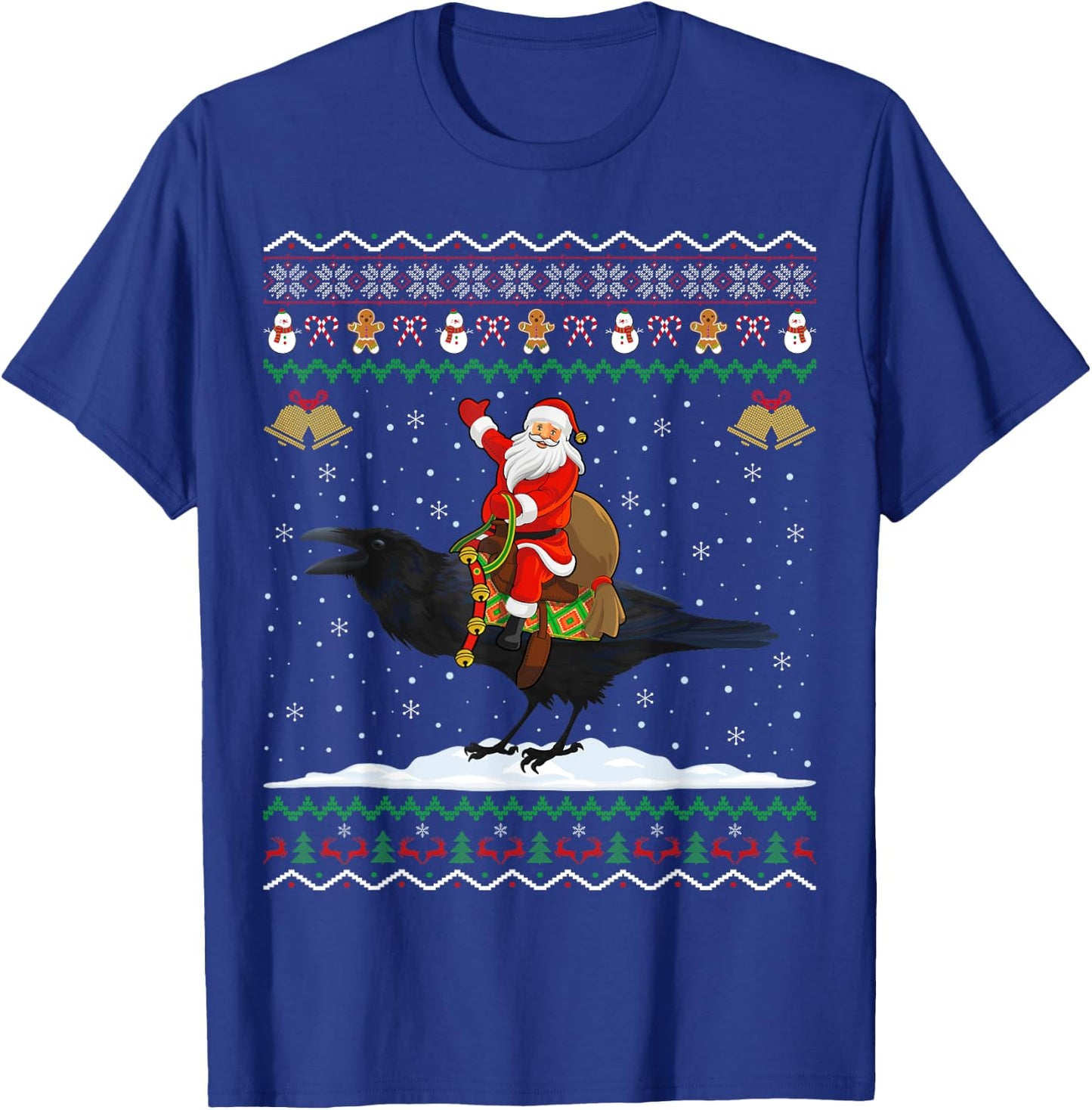 Raven Ugly Xmas Gift Santa Riding Raven Christmas T-Shirt - T-Shirt | Royal