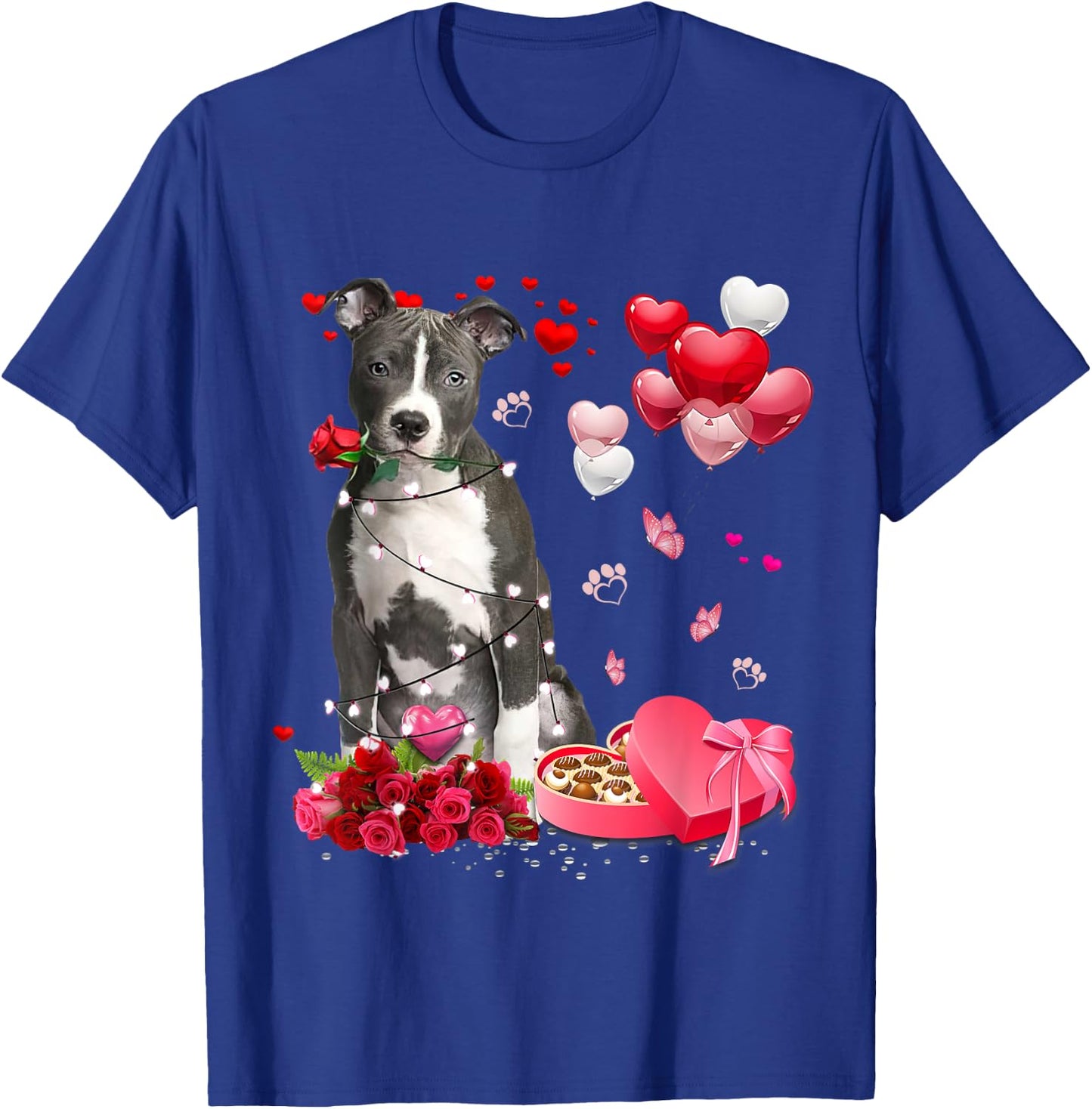 Funny Pitbull Rose Heart Happy Valentine Day Dog Mom Men Women Kids T-Shirt - T-Shirt | Royal