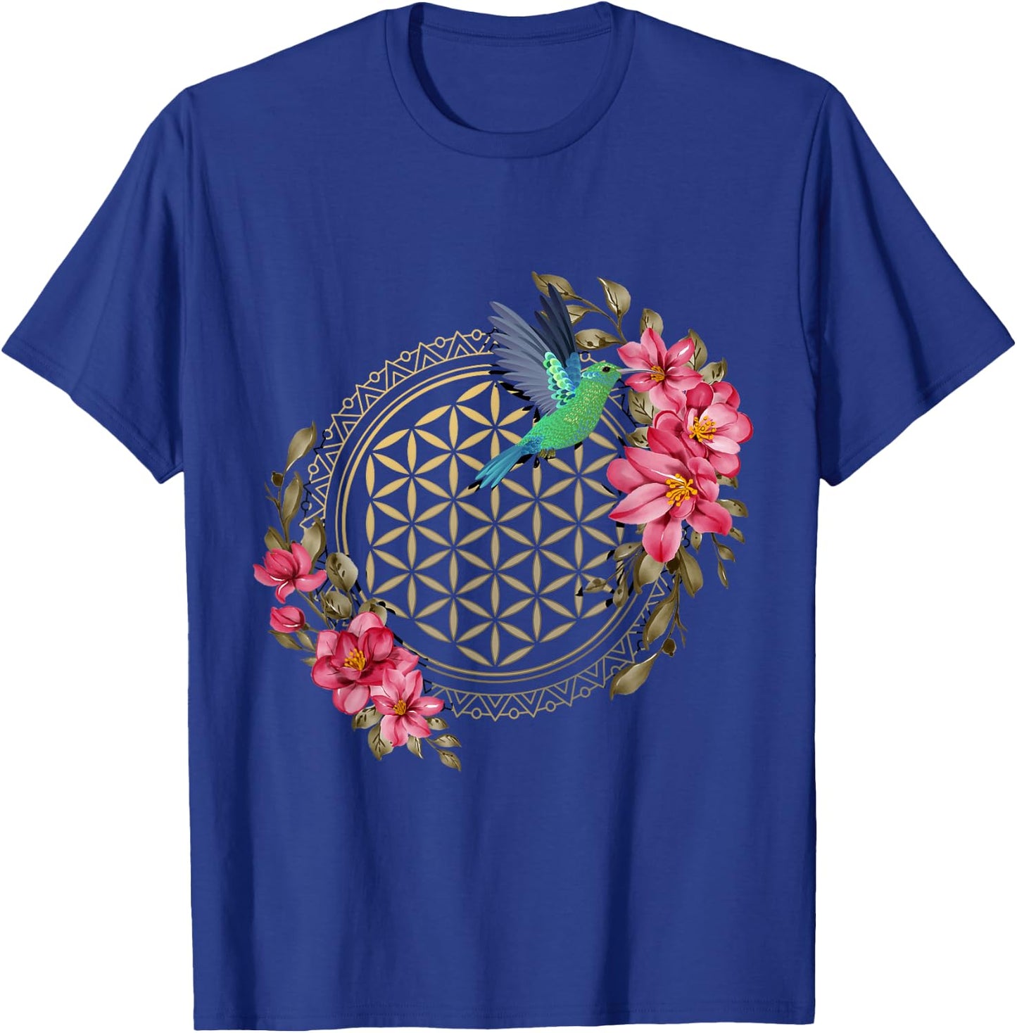 Hummingbirds Sacred Geometry Flower Of Life Hummingbird T-Shirt - T-Shirt | Royal