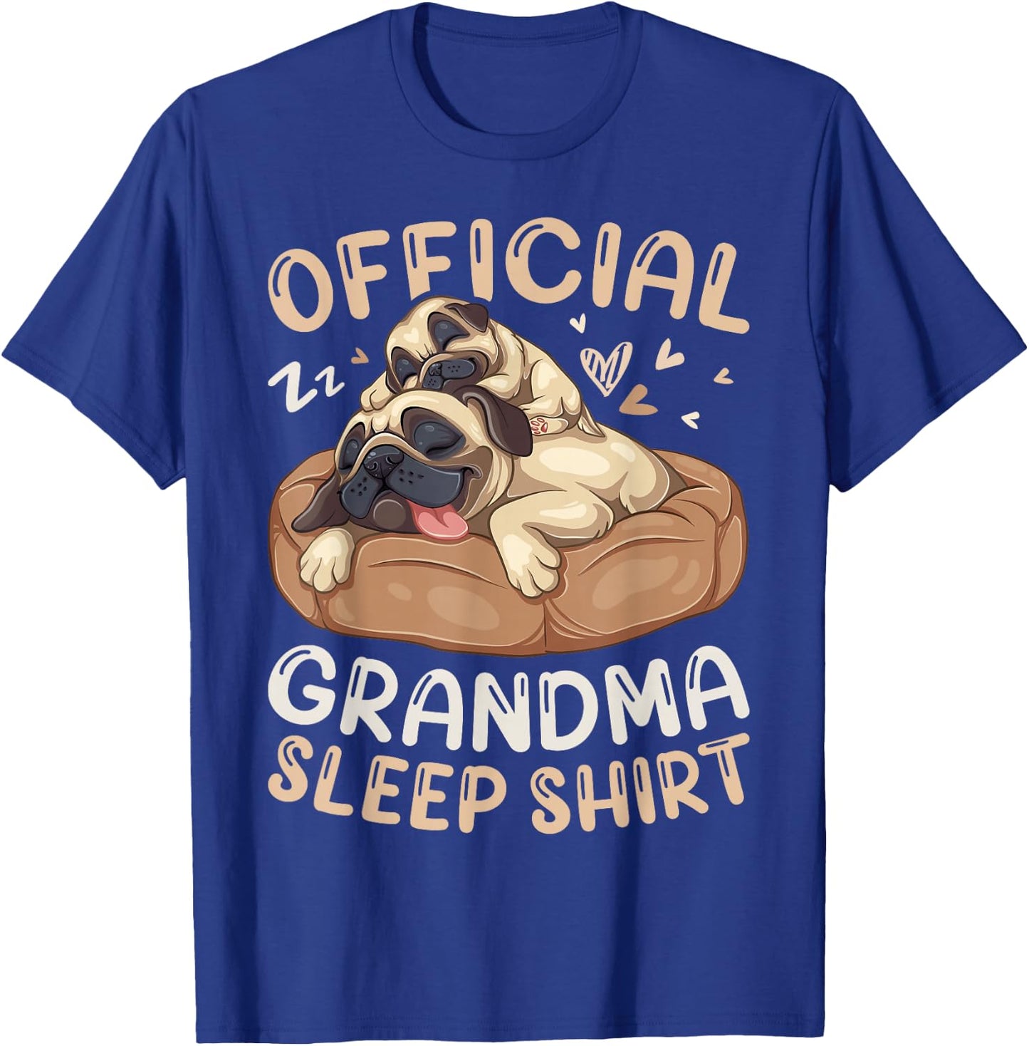 Official Grandma Sleep Shirt, Pug & Puppy Funny Dog Pajama T-Shirt - T-Shirt | Royal