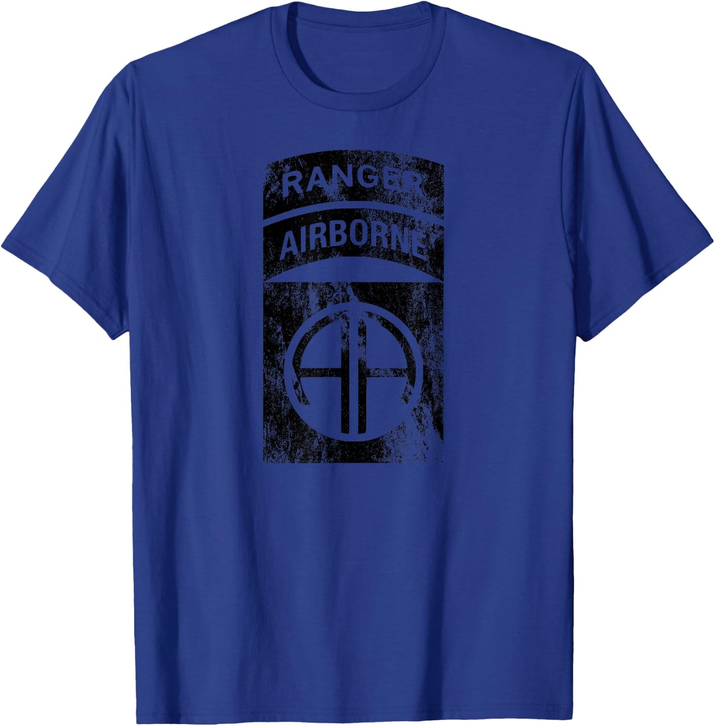 82nd Airborne Div Patch Ranger Tab Cent Dark Grey Distressed T-Shirt - T-Shirt | Royal