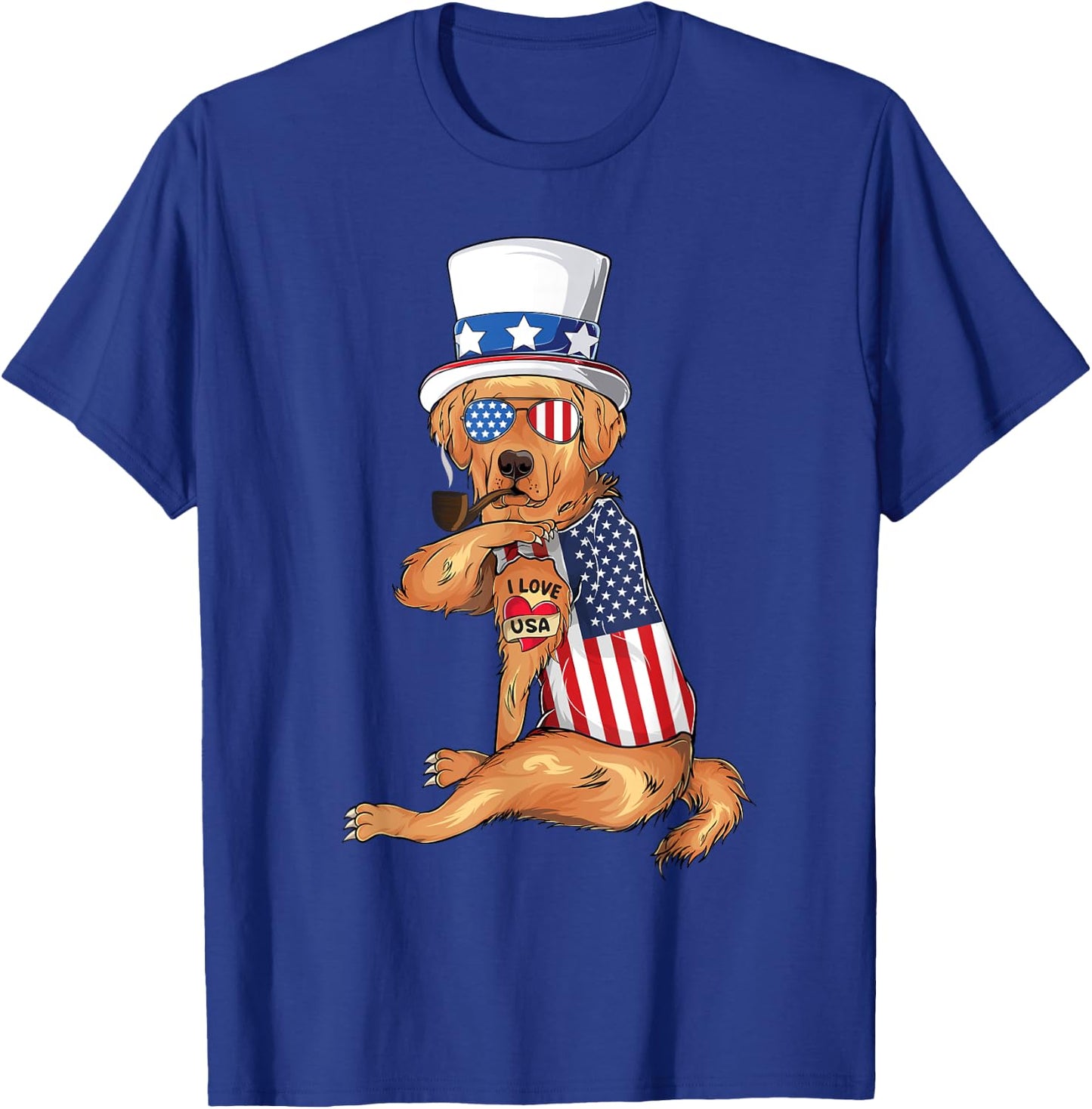 golden retriever dog Merica 4th of july usa american flag T-Shirt - T-Shirt | Royal