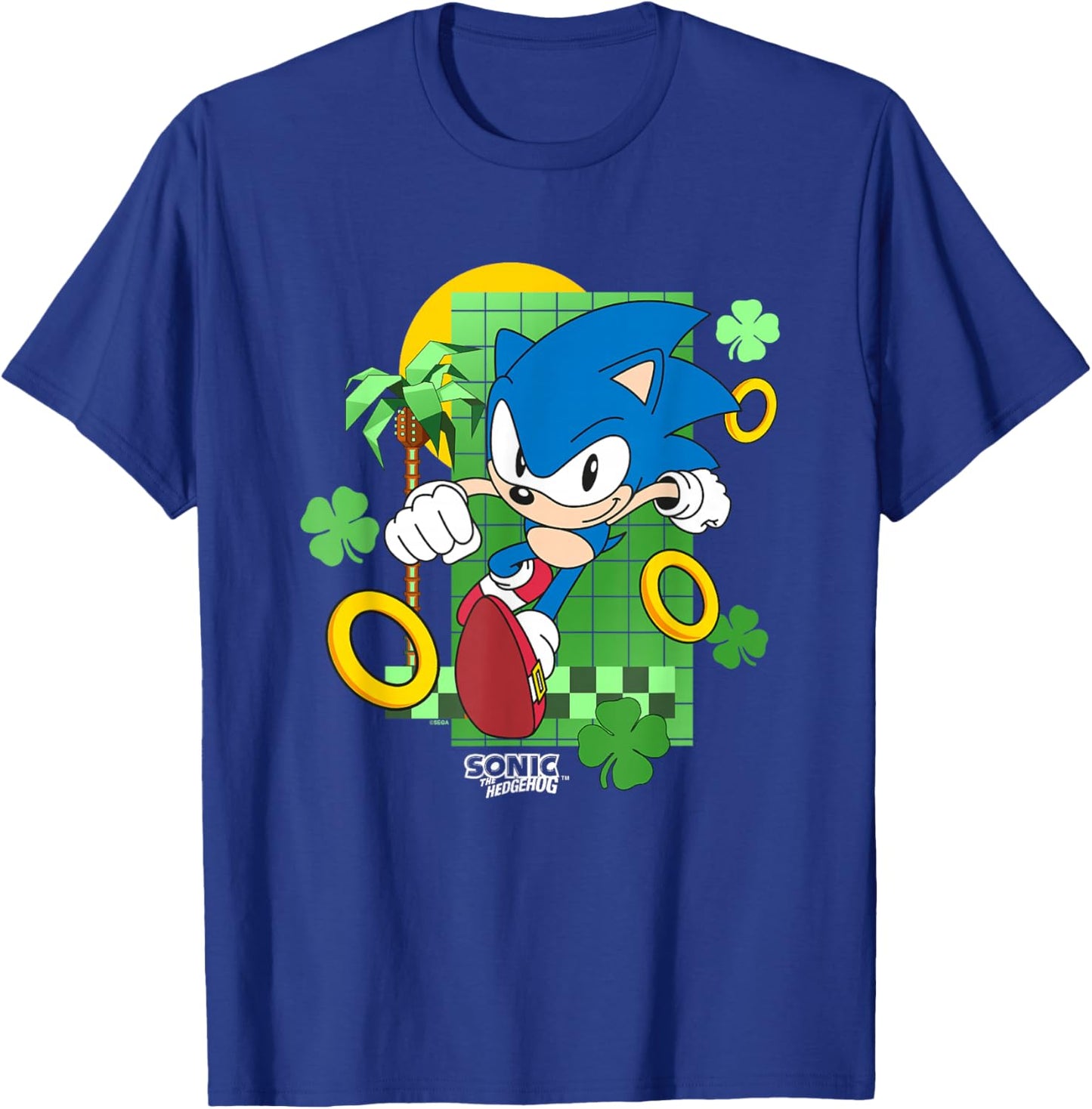 Sonic The Hedgehog St. Patrick's Day Running Through Clovers T-Shirt - T-Shirt | Royal