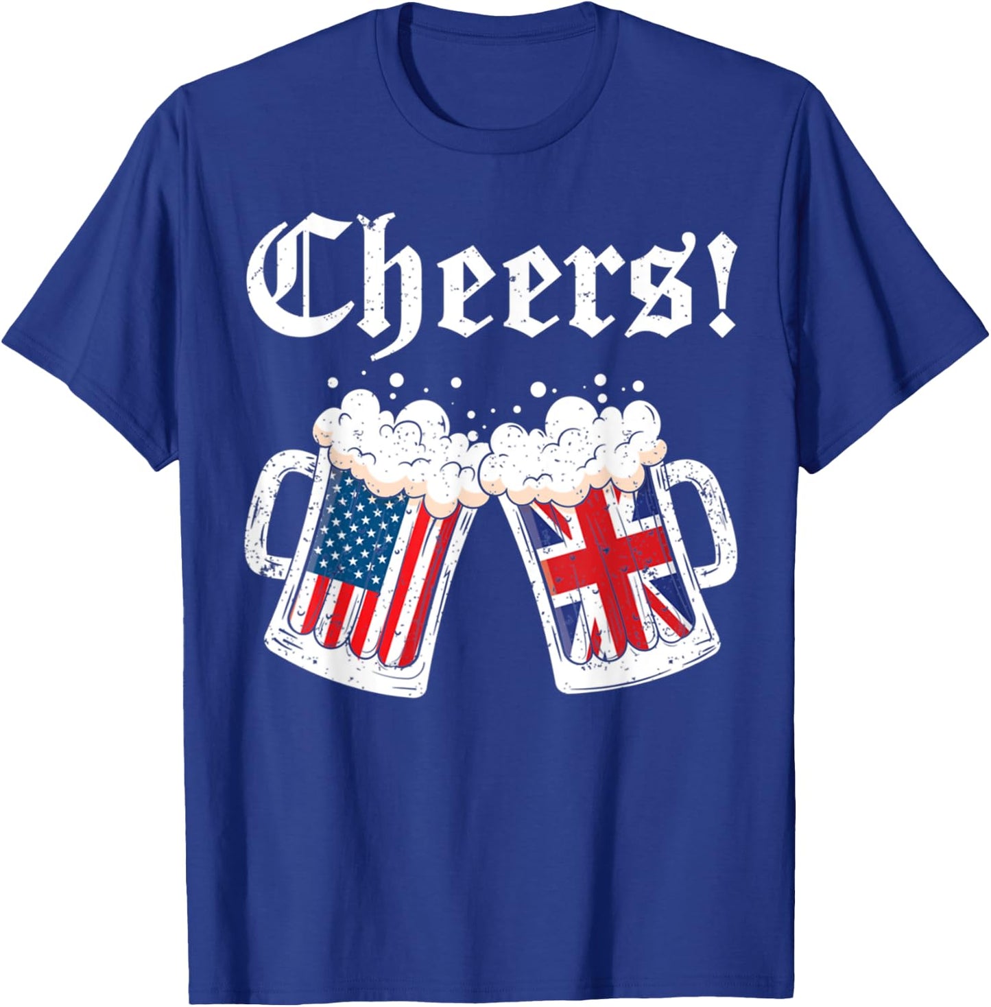 Cheers Women Men British American Flag Beer Mug Cheers T-Shirt - T-Shirt | Royal