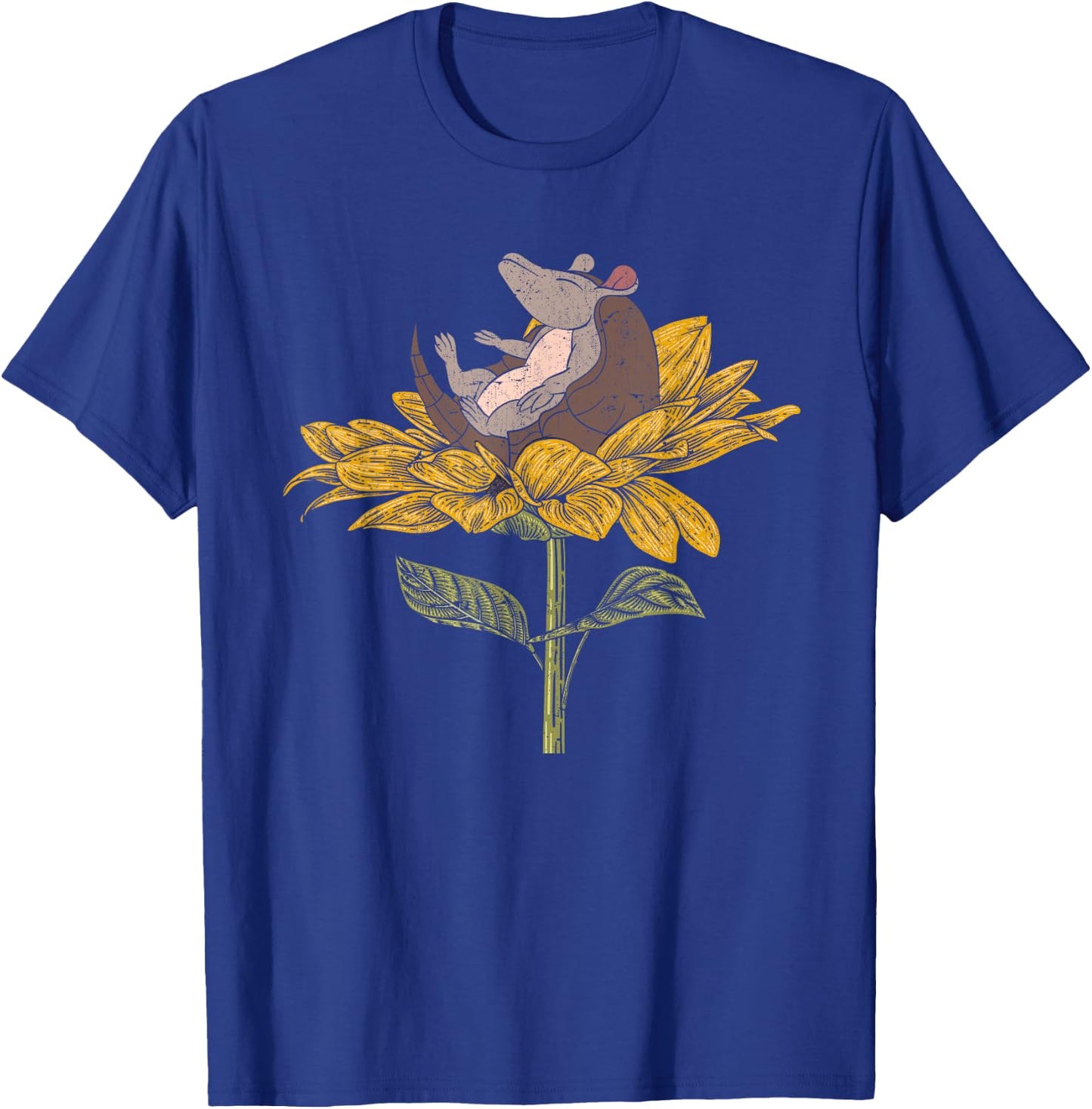Sunflower Yellow Flower Wildlife Animal Floral Armadillo T-Shirt - T-Shirt | Royal