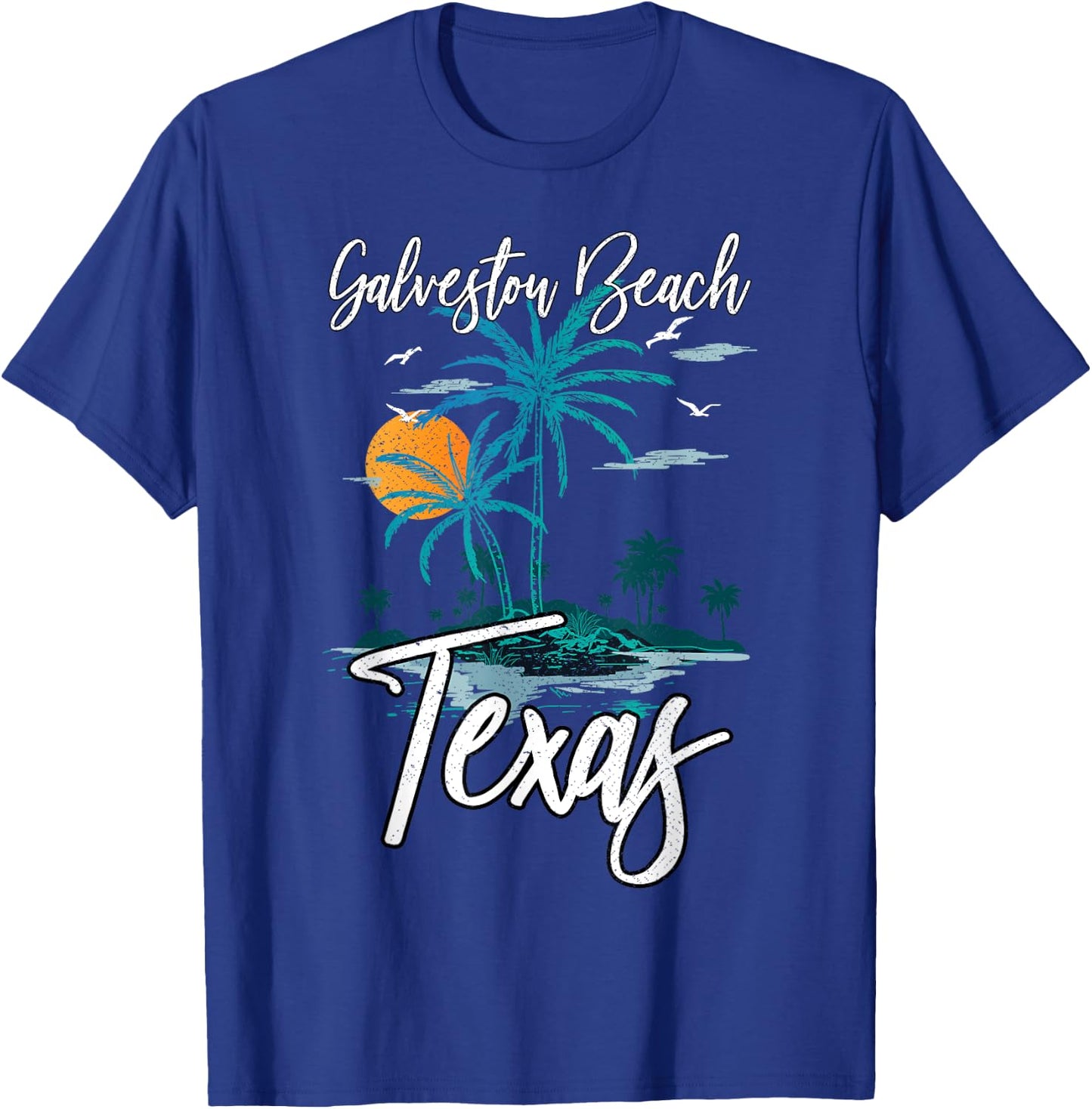 Family Vacation Retro Sunset Texas Galveston Beach Men Women Kids T-Shirt - T-Shirt | Royal