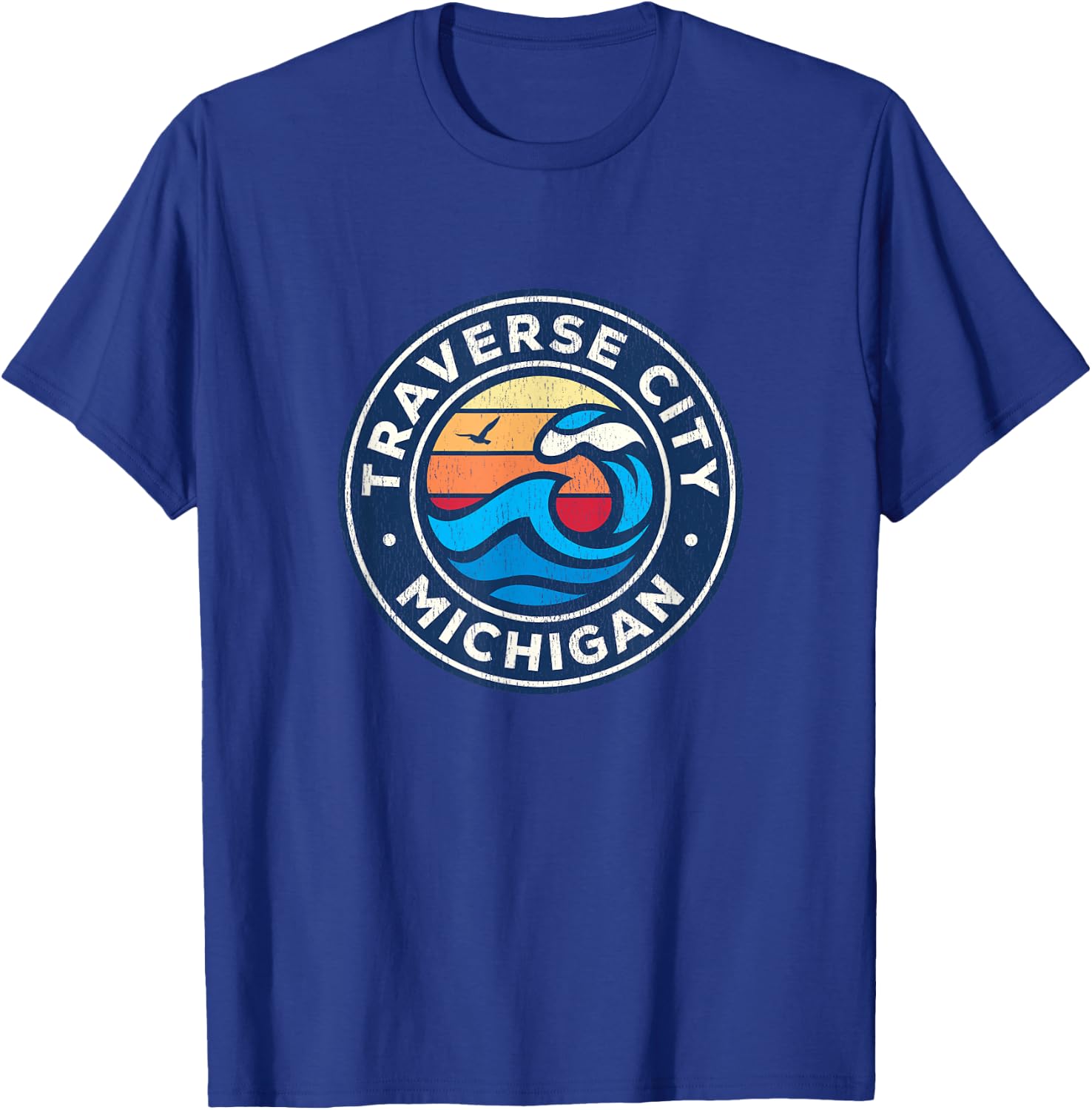Traverse City Michigan MI Vintage Nautical Waves Design T-Shirt - T-Shirt | Royal