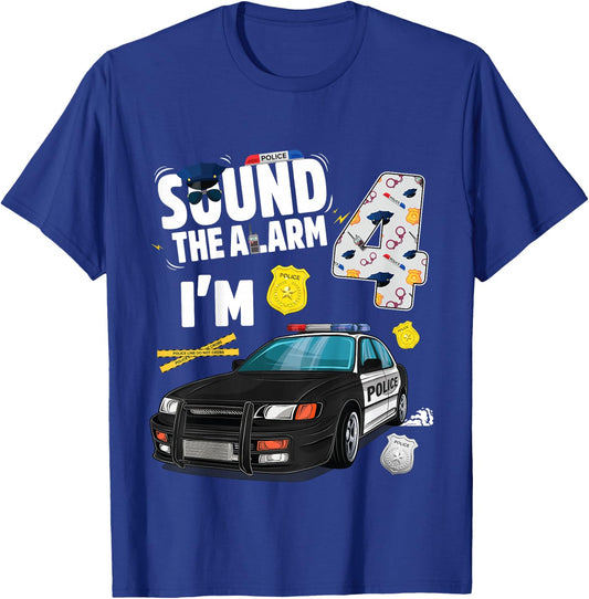 Kids Police Car 4th Birthday Boy 4 year old Cop Policeman Officer T-Shirt - T-Shirt | Royal