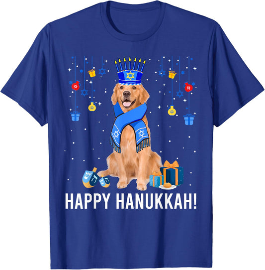 Golden Retriever Menorah Hat Christmas Happy Hanukkah Jewish T-Shirt - T-Shirt | Royal