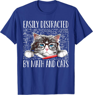 Cat Easily Distracted By Math And Cats Math Lover Men Women T-Shirt - T-Shirt | Royal