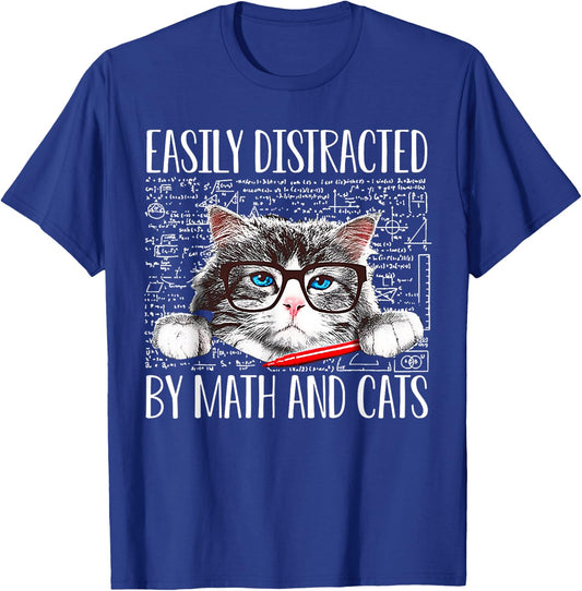 Cat Easily Distracted By Math And Cats Math Lover Men Women T-Shirt - T-Shirt | Royal
