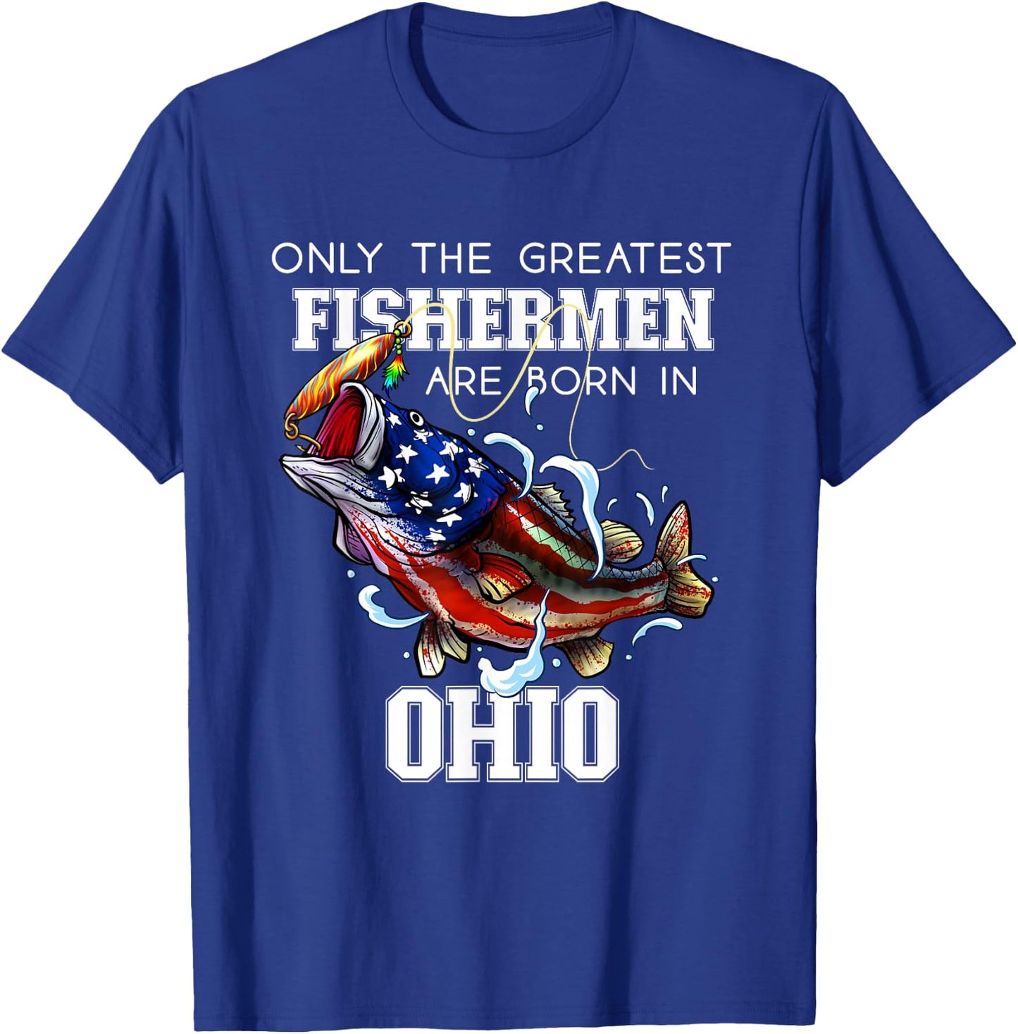 Ohio Fishing Greatest Fisherman American Flag Fish T-Shirt - T-Shirt | Royal