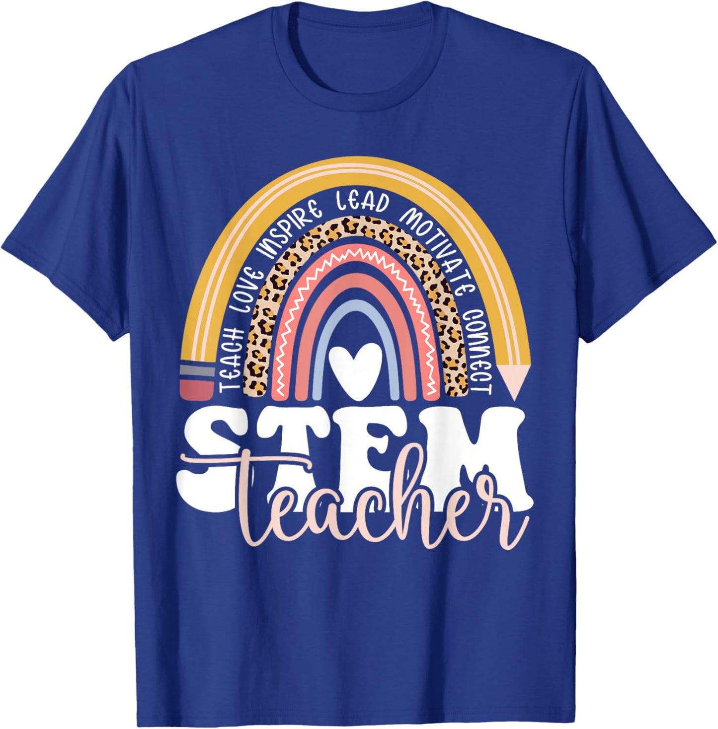 STEM Teacher Rainbow Leopard Math Science Technology Teacher T-Shirt - T-Shirt | Royal