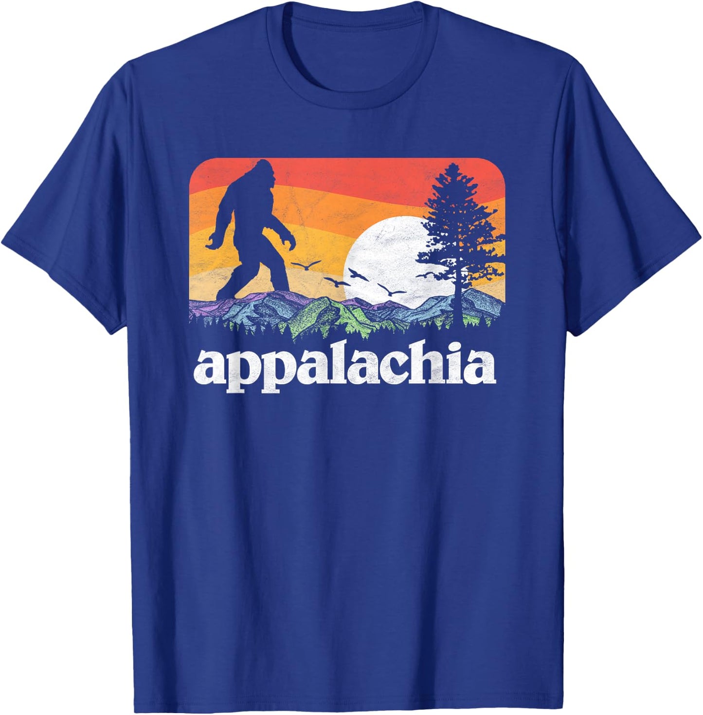 Retro Appalachia Bigfoot Mountain & Trees Nature Outdoors T-Shirt - T-Shirt | Royal