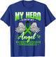 My Hero Is Now My Angel Kidney Disease Green Ribbon Gift T-Shirt - T-Shirt | Royal