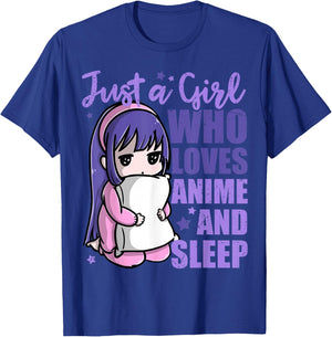 Just A Girl Who Loves Anime and Sleep Pajama PJ T-Shirt - T-Shirt | Royal