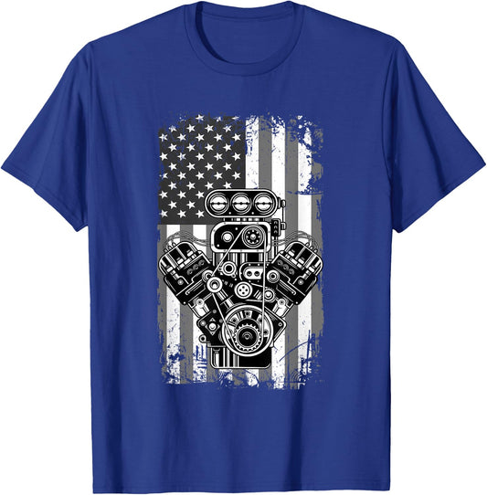 Vintage Muscle Car Piston American Flag Funny Mechanic Gift Small T-Shirt - T-Shirt | Royal