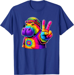 Peace Sign Tie Dye Hippo T-Shirt - T-Shirt | Royal