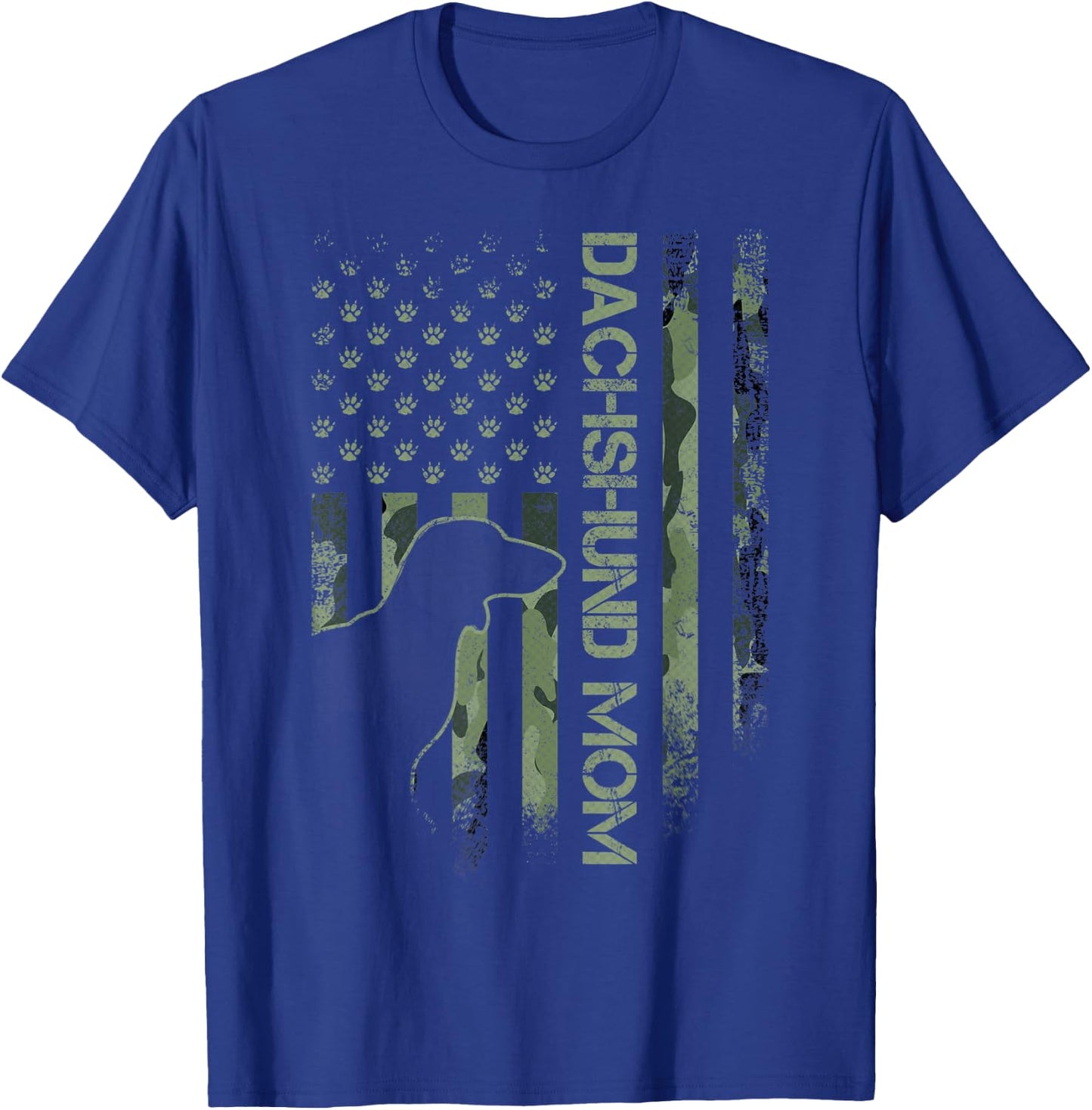 Vintage USA Camo Flag Proud Dachshund Mom Wiener Silhouette T-Shirt - T-Shirt | Royal