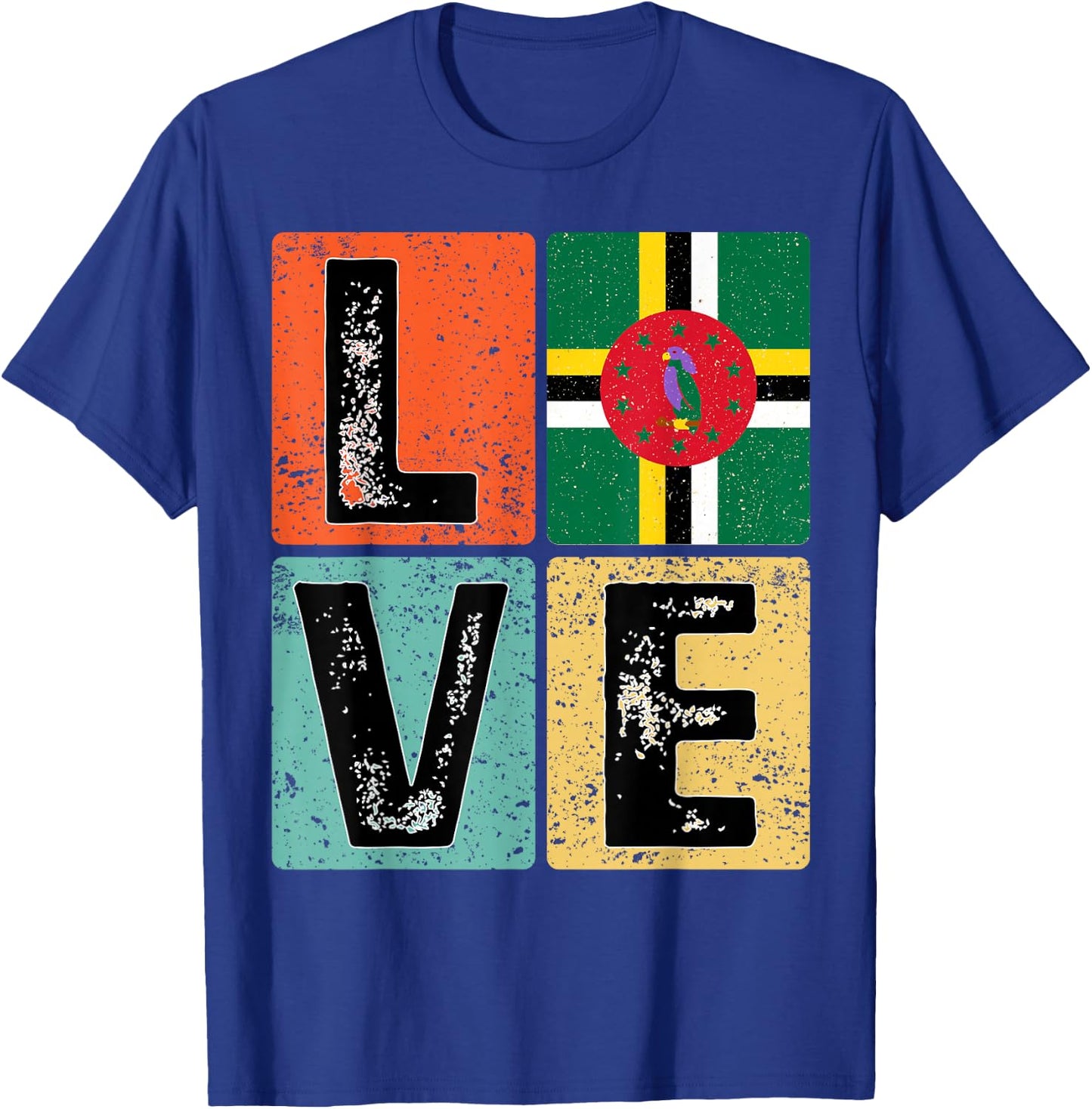 Vintage Retro I Love Dominica Flag for Dominican Pride Gift T-Shirt - T-Shirt | Royal